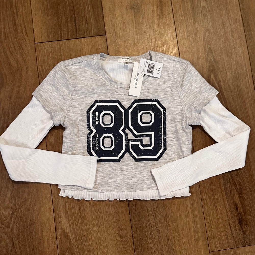 No Comment Girls Heather Grey New York 89 Layered Long Sleeve Top M 10/12 NWT
